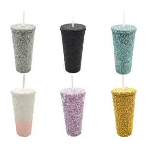1pza Vaso tipo termo de plástico rígido con cubierta perlada o diaman…