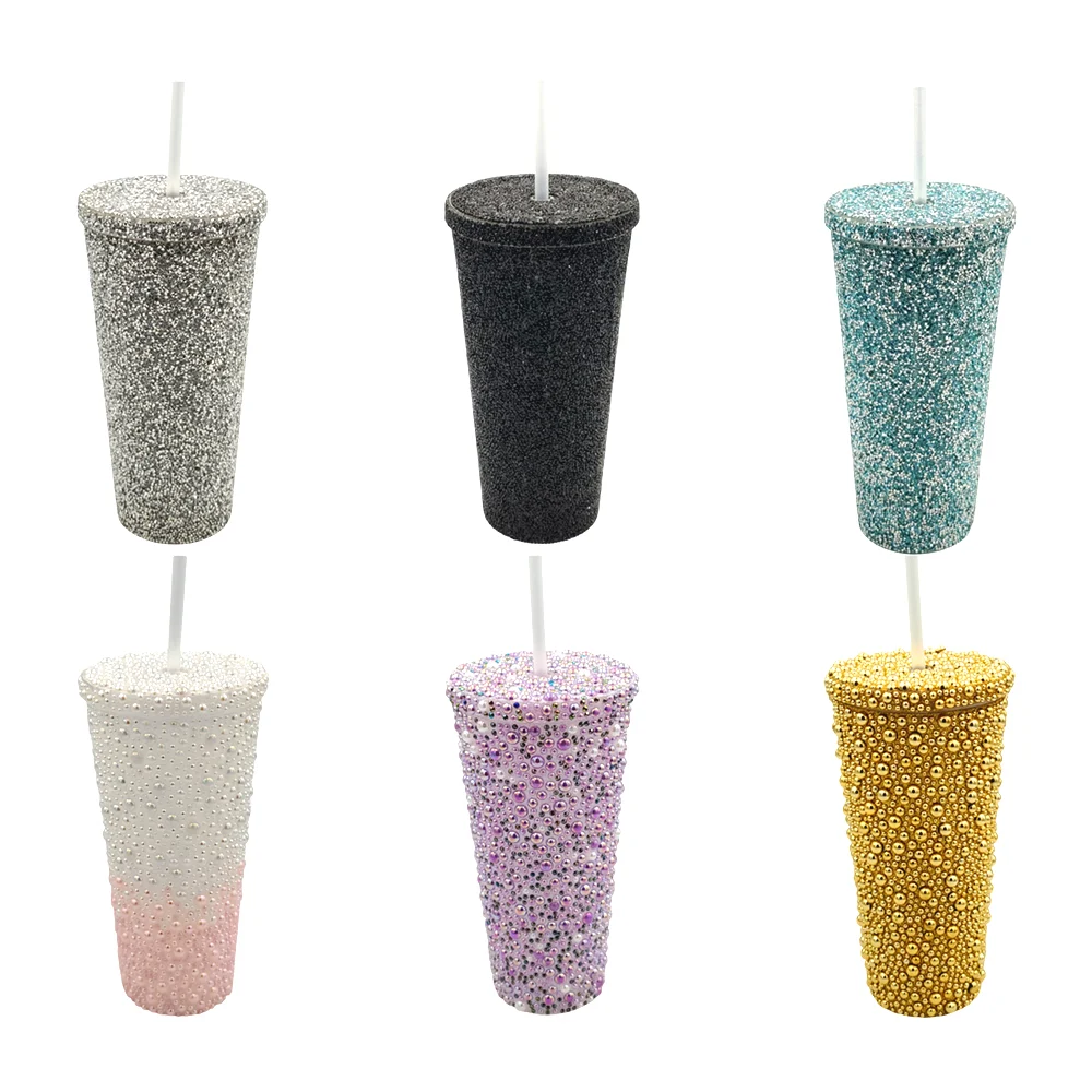 1pza Vaso tipo termo de plástico rígido con cubierta perlada o diaman…