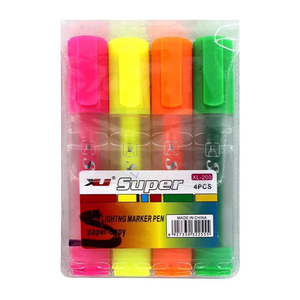 Paquete 4 marcatextos de colores fluorescentes / super / xl-200 / yon…