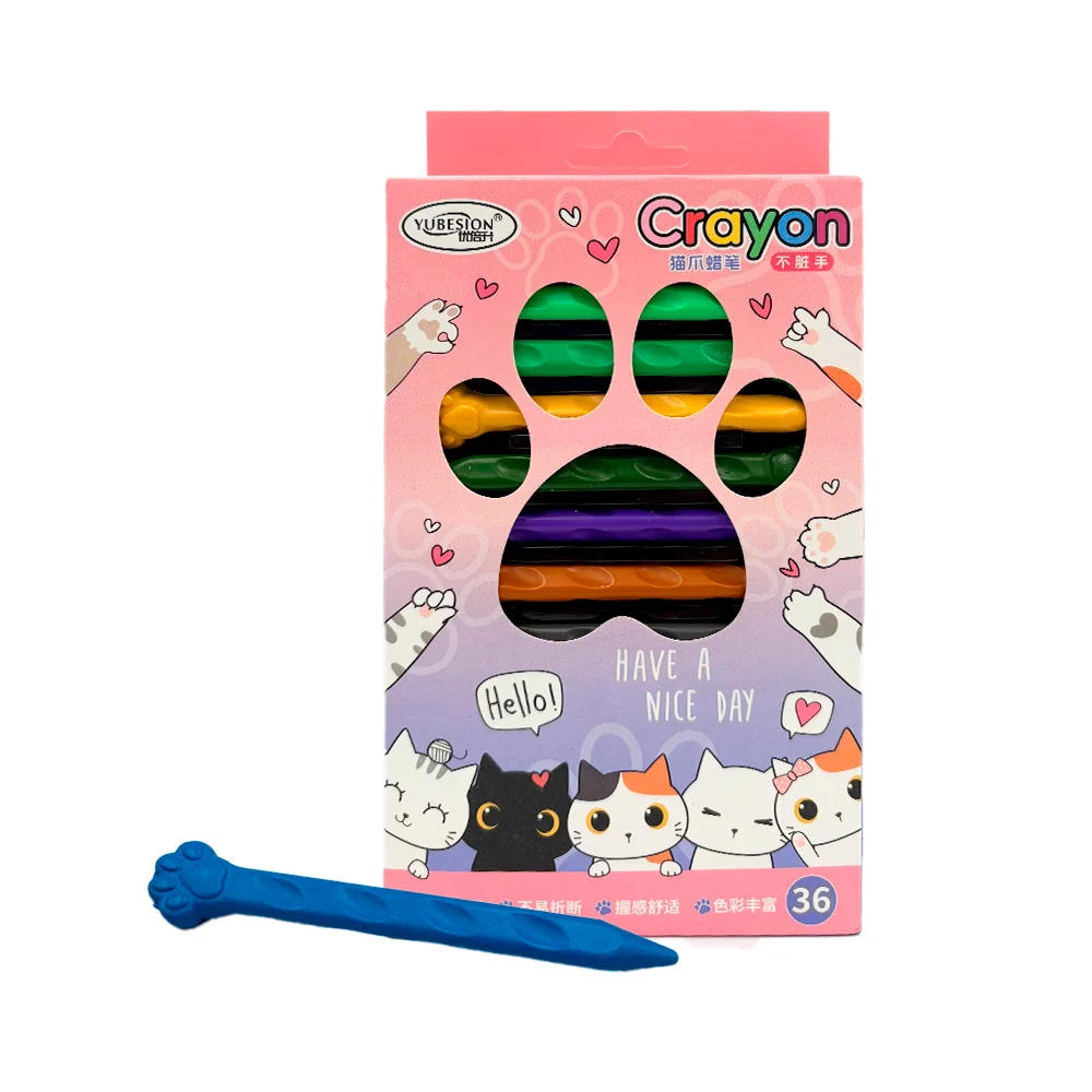 Caja con 36 crayones de cera, con diseño de pata de gatito y cuerpo a…