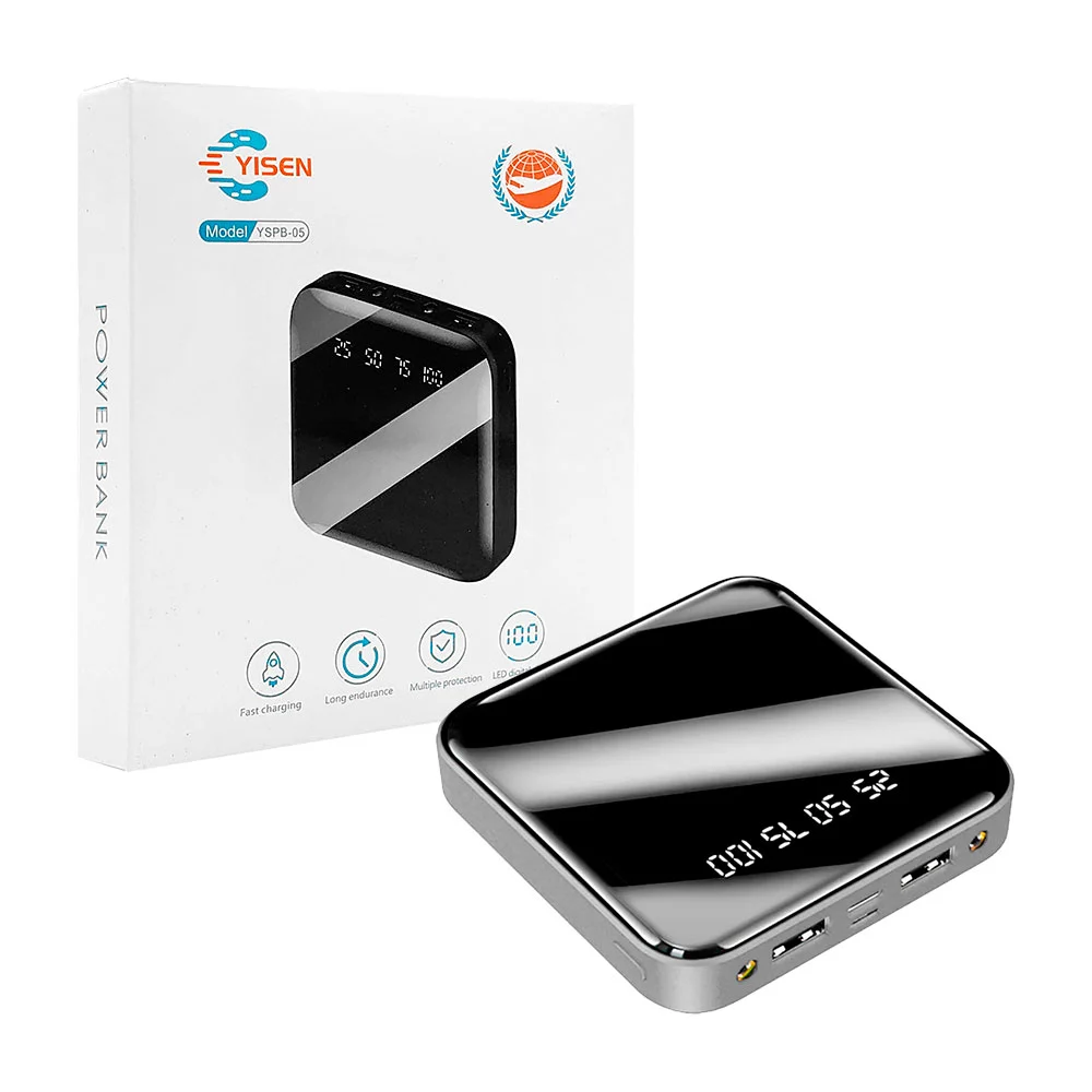Power bank / batería portatil yisen con forma cuadrada, 2 puertos usb…