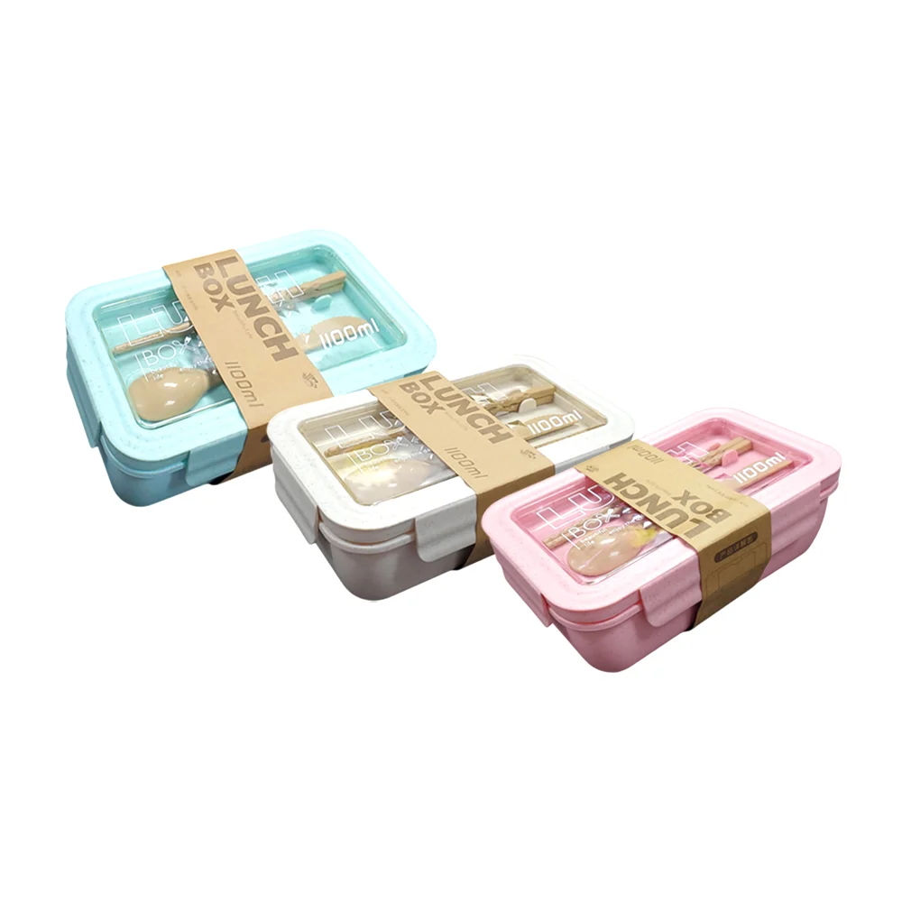 Tupper rectangular de plástico con 2 compartimientos, cubiertos y cap…