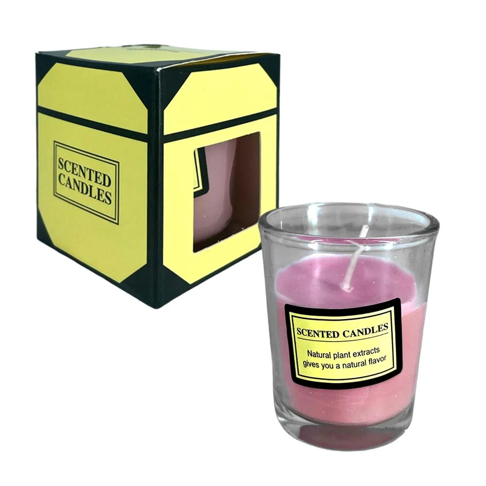 Vela de cera aromática pequeña en vaso de vidrio, variedad de aromas …