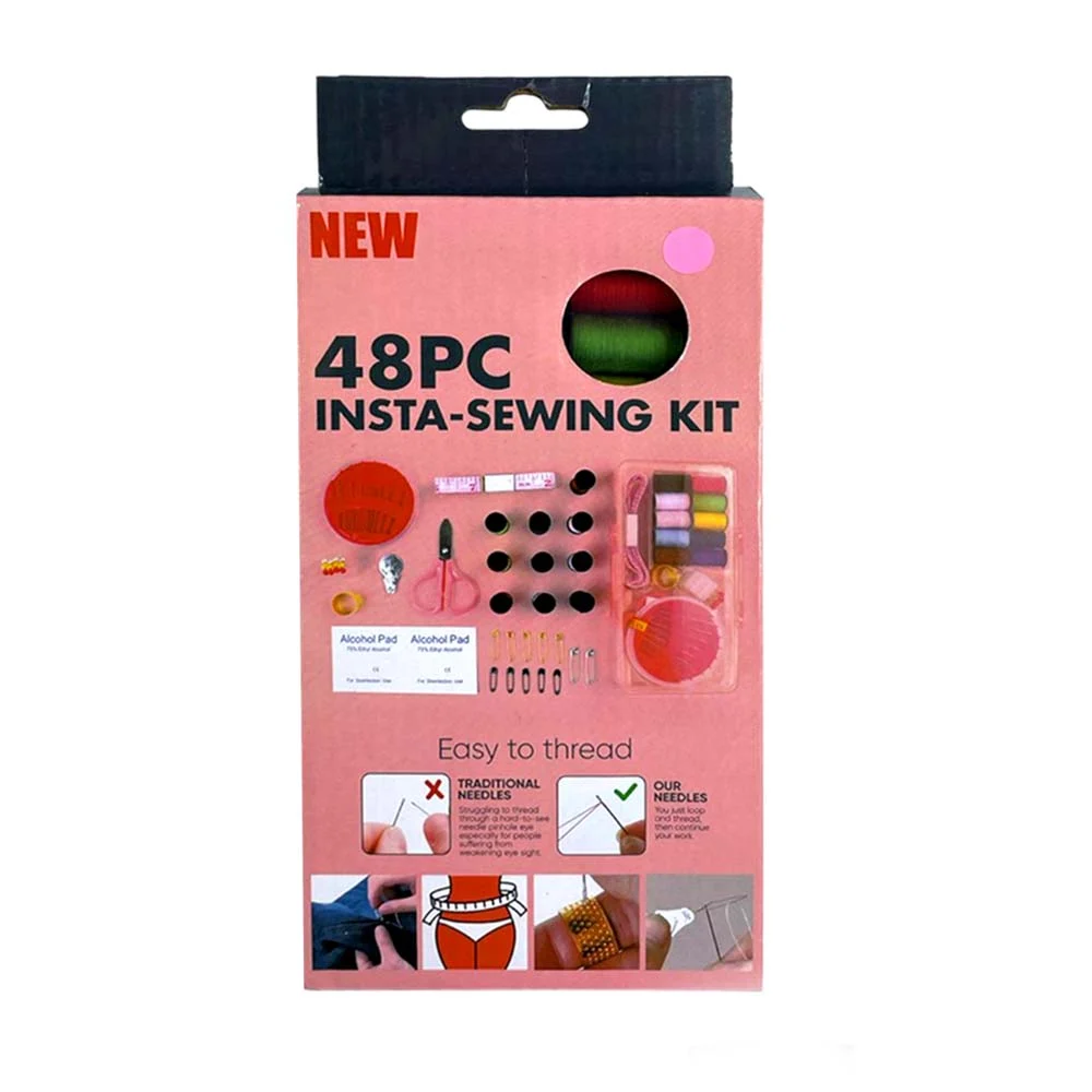 Kit de costura portátil 48 piezas con 10 hilos, agujas, alfileres, ti…