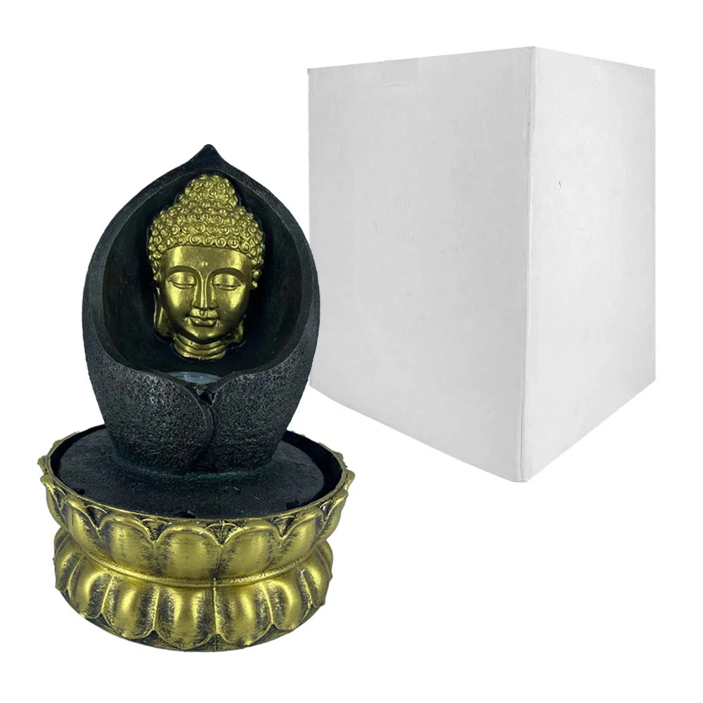 Fuente de agua decorativa con estatua de buda y base circular / ze-15…