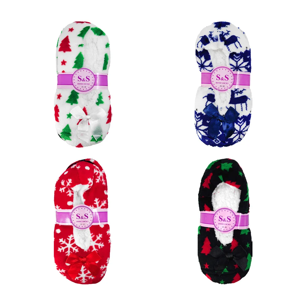 Par de pantuflas afelpadas con diseño navideño y moñito, variedad de …