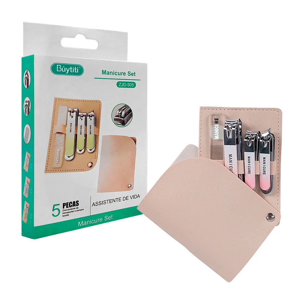 1pza Set de manicura con estuche de tipo piel cosida, lima de plástic…