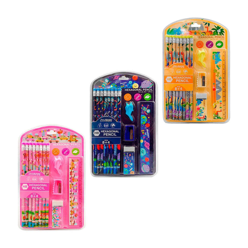 Kit escolar de papelería con 8 lápices hexagonales, regla de 15cm, 2 …