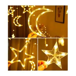 Guirnalda led cálida con diseño de estrellas y lunas, 3m, 12pzas / zs…
