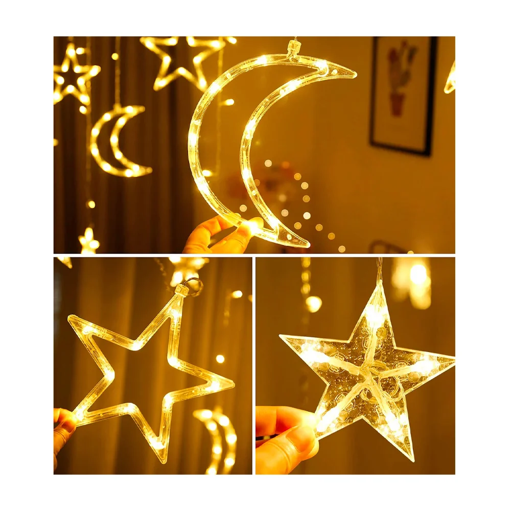 Guirnalda led cálida con diseño de estrellas y lunas, 3m, 12pzas / zs…