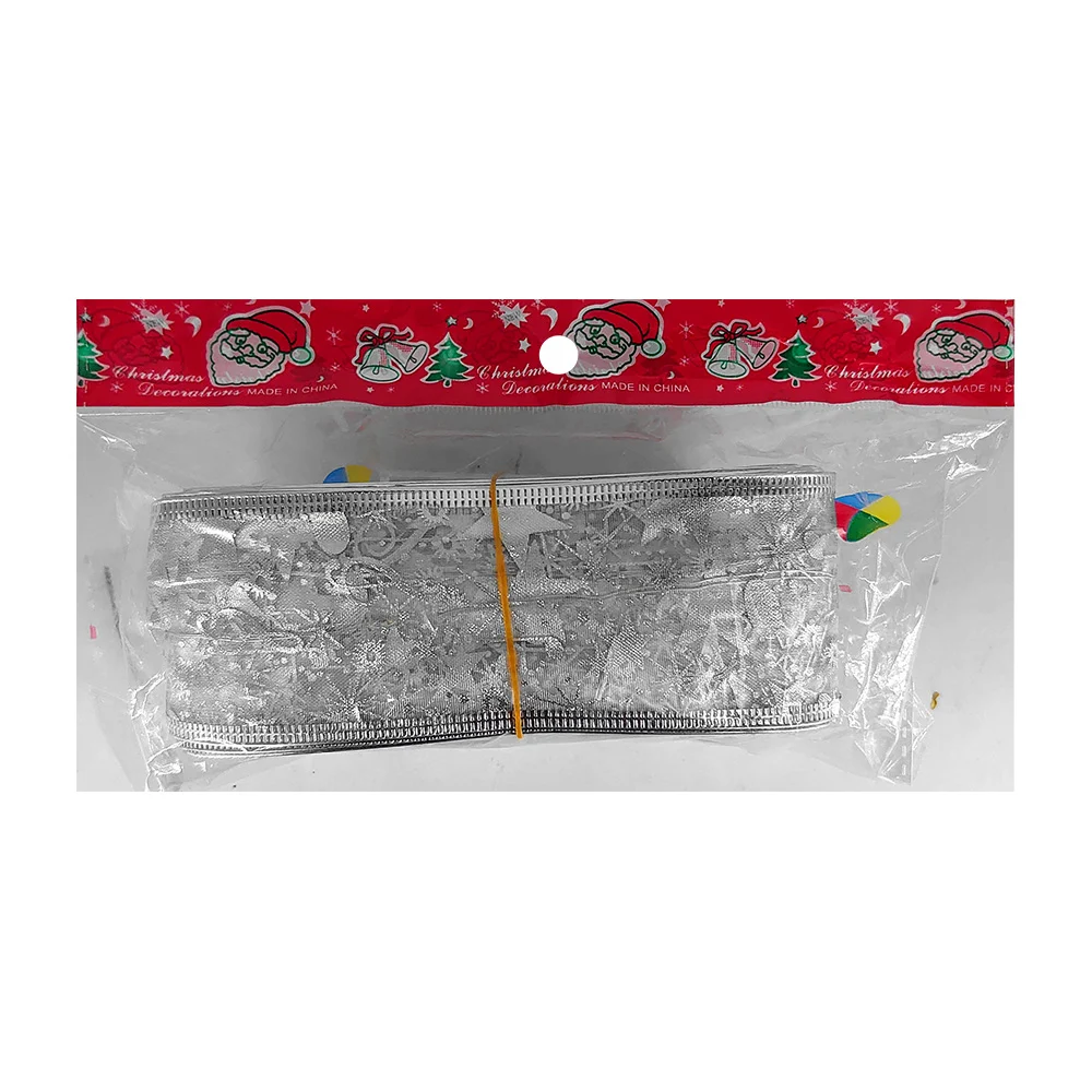 Listón navideño decorativo plateado de doble capa y 10m con luz led r…