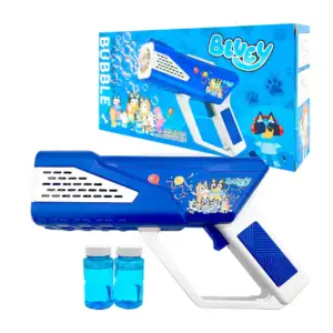 Pistola de burbujas bicolor con estampado de personajes animados y lu…