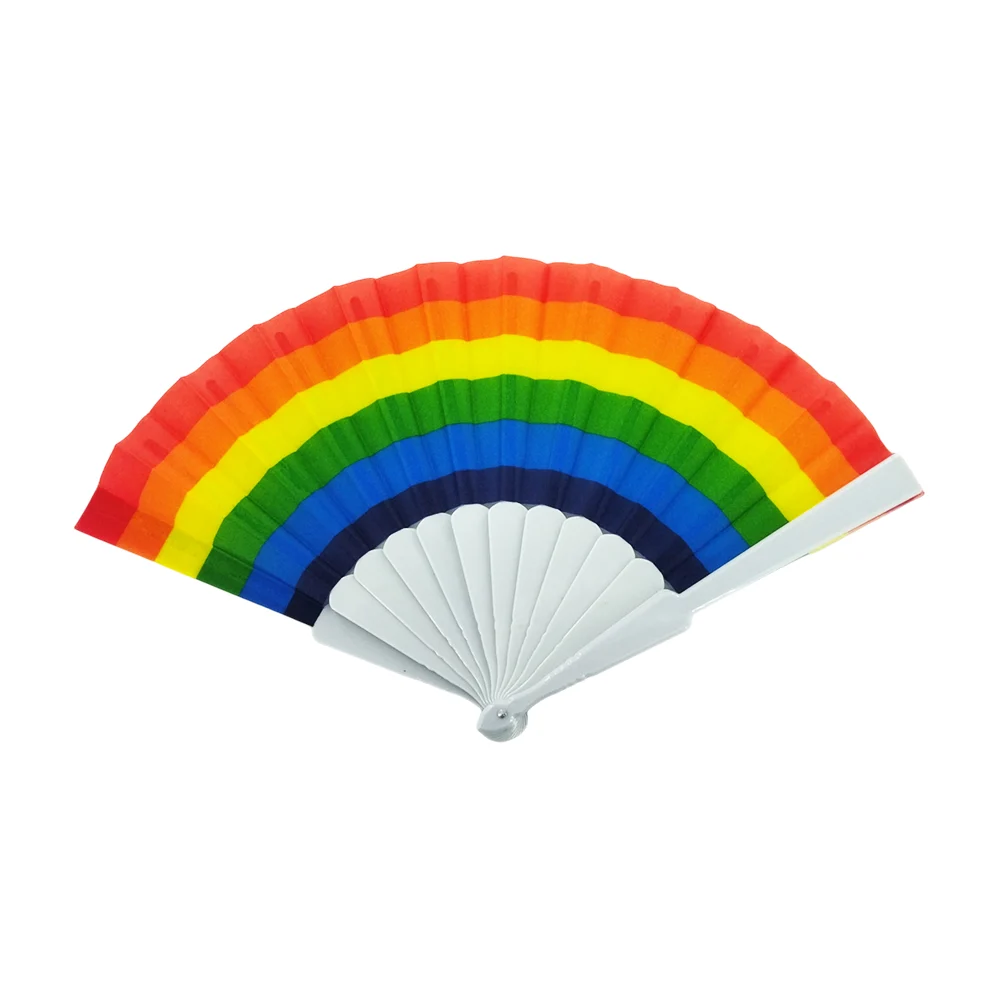 1pza Abanico de tela con diseño de arcoiris y mango de plástico / bt-…