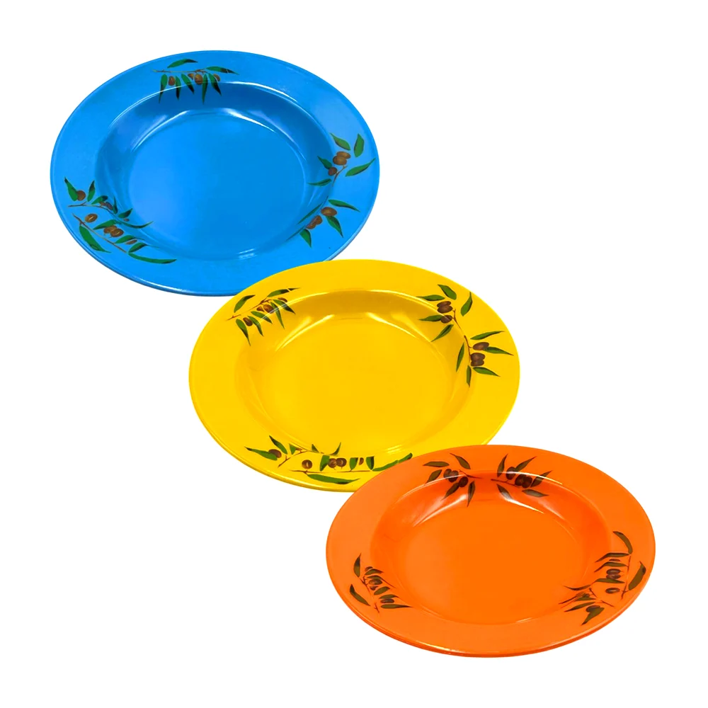 1pza Plato hondo redondo de melamina con estampado de hojas, 23cm, va…