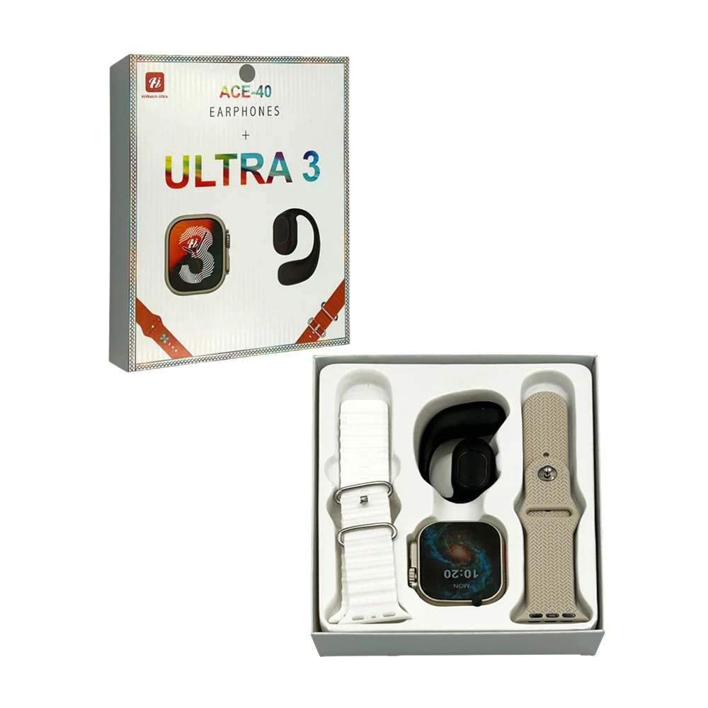 Smart watch ultra 3 con 2 correas intercambiables y audífono inalámbr…