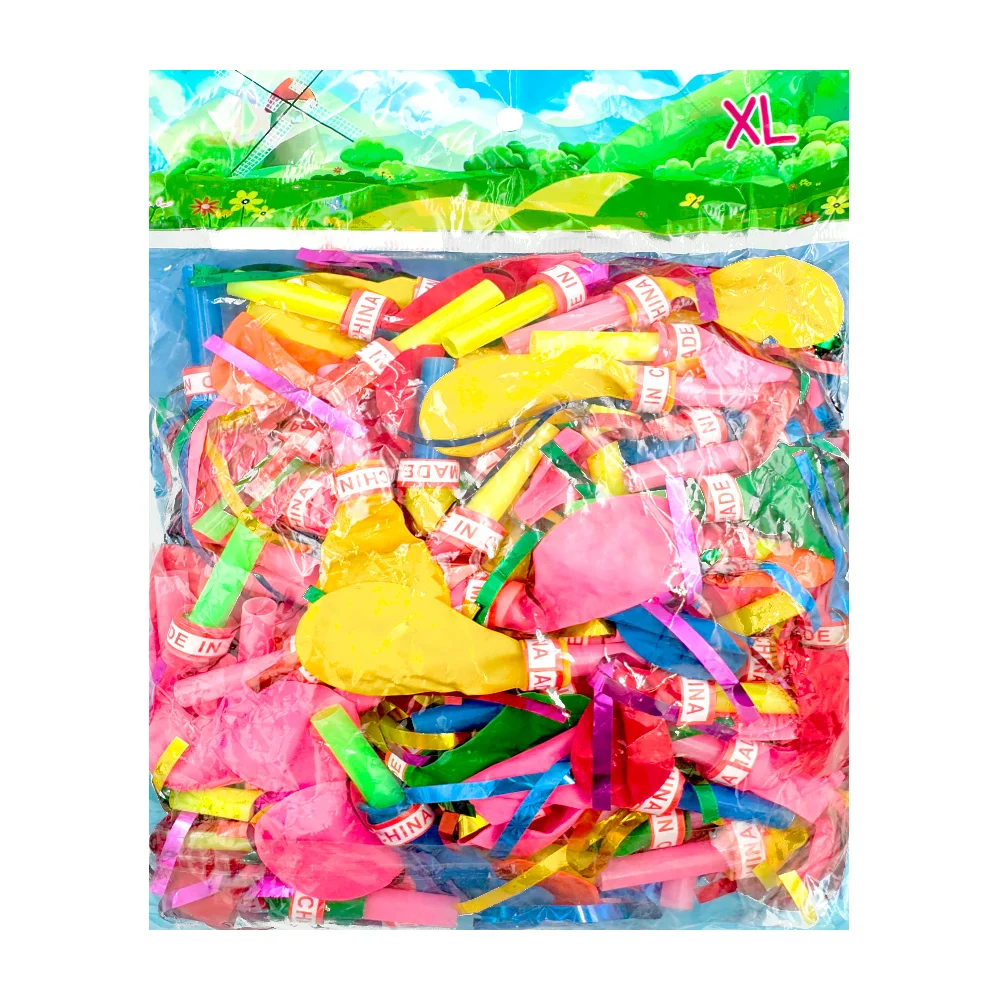 Paquete con globos de colores para fiesta con soplador tipo silbato y…