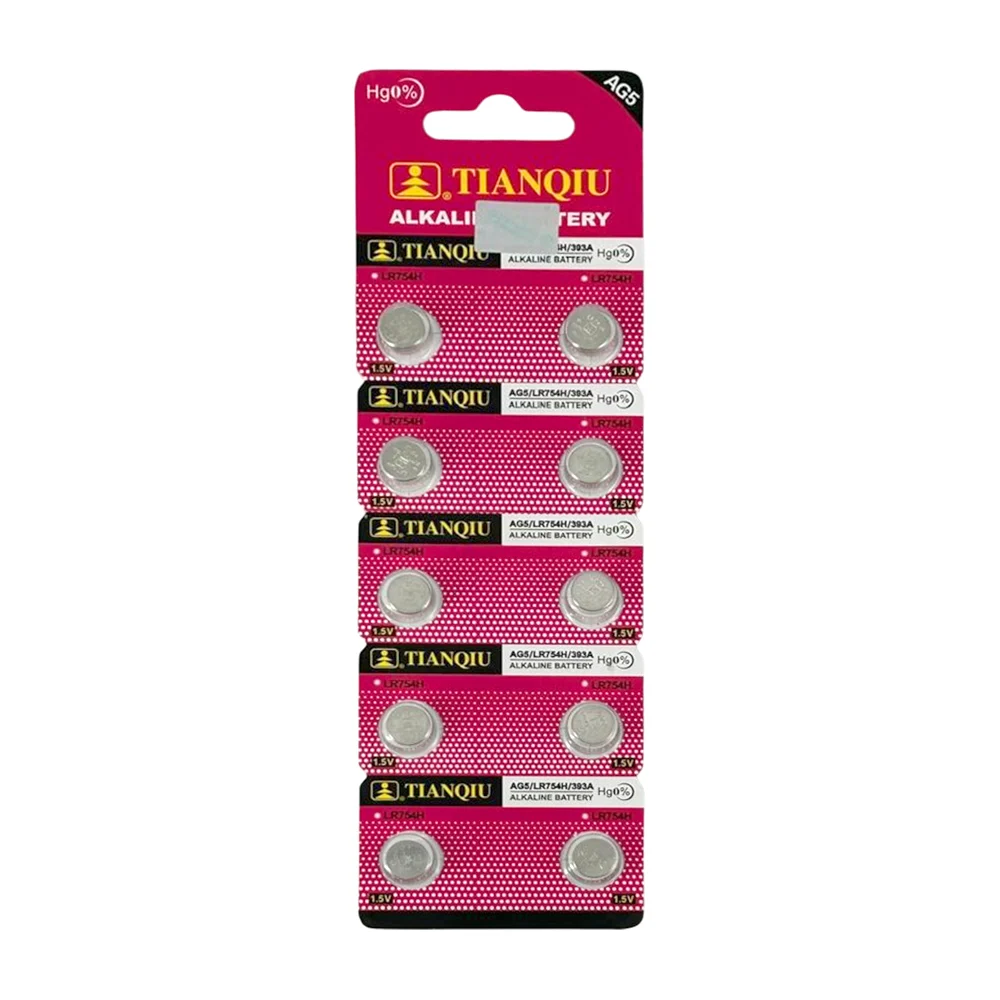 Blíster con 10 pilas baterías alcalinas tianqiu de ag5 y 1.5v / lr754…