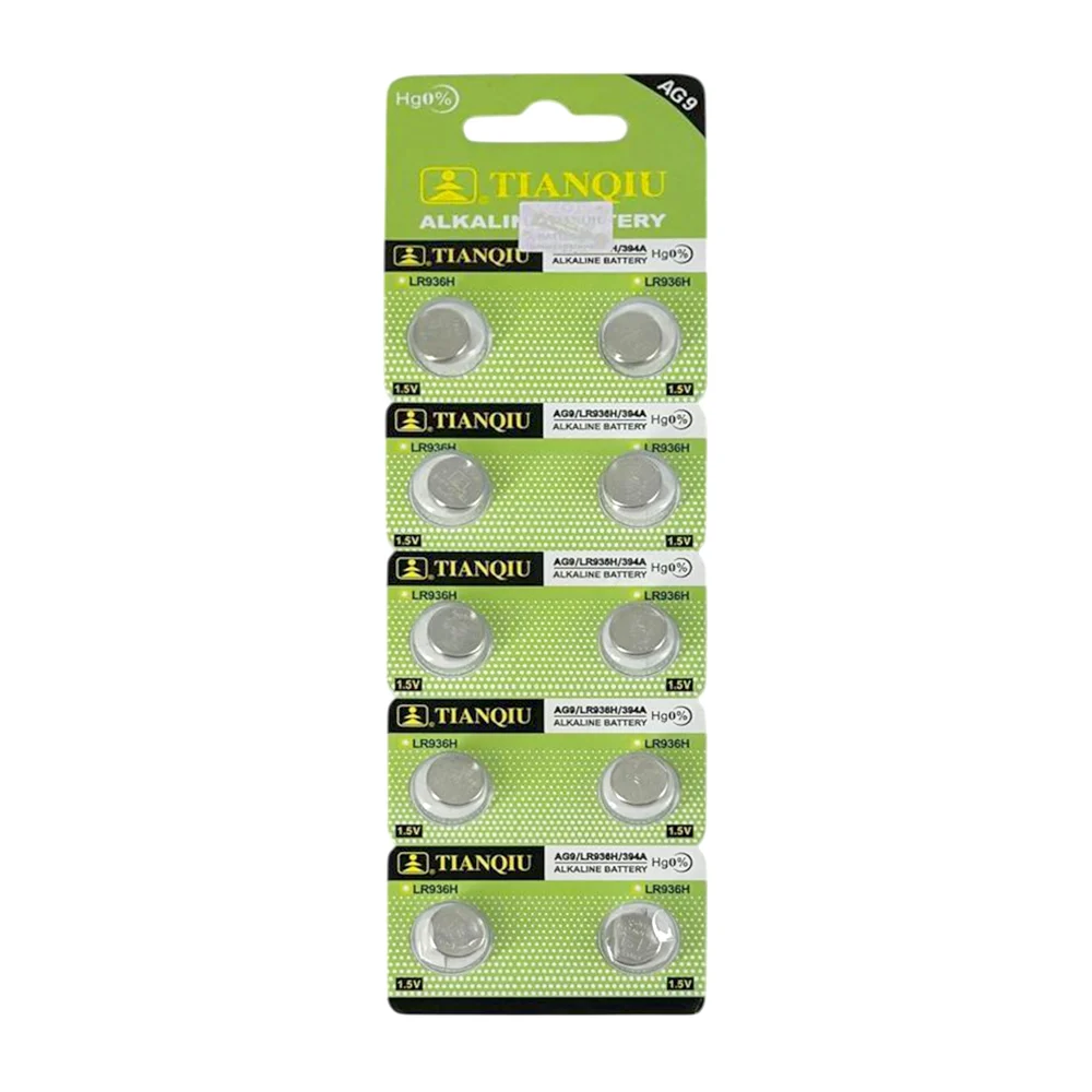 Blíster con 10 pilas baterías alcalinas tianqiu de ag9 y 1.5v / lr936…
