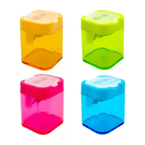 1pza sacapuntas rectangular translúcido - transparente doble con depó…