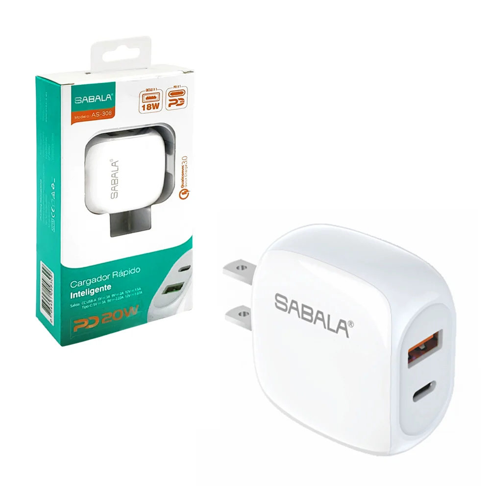 Cubo cargador, redondeado, puerto usb + tipo c, carga rápida / 20w / …