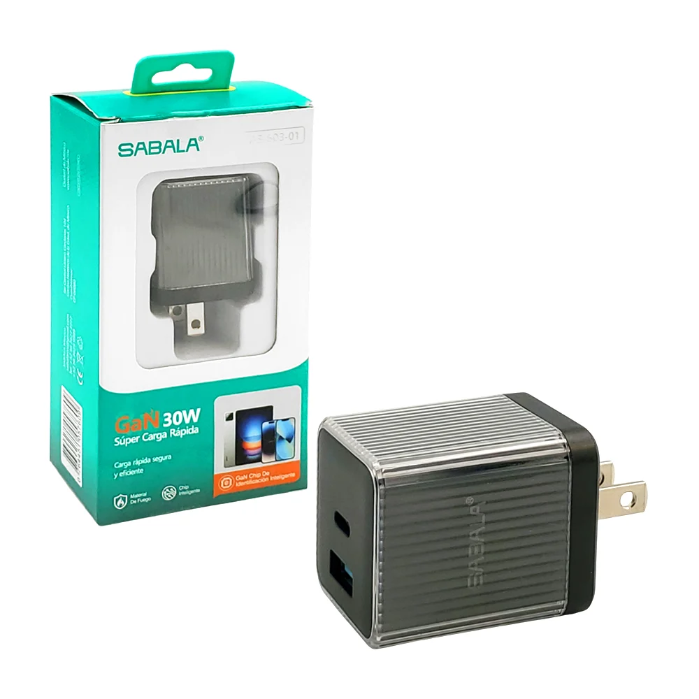 Cubo cargador, carga rápida, 30w, puerto usb + tipo c / as-603-01