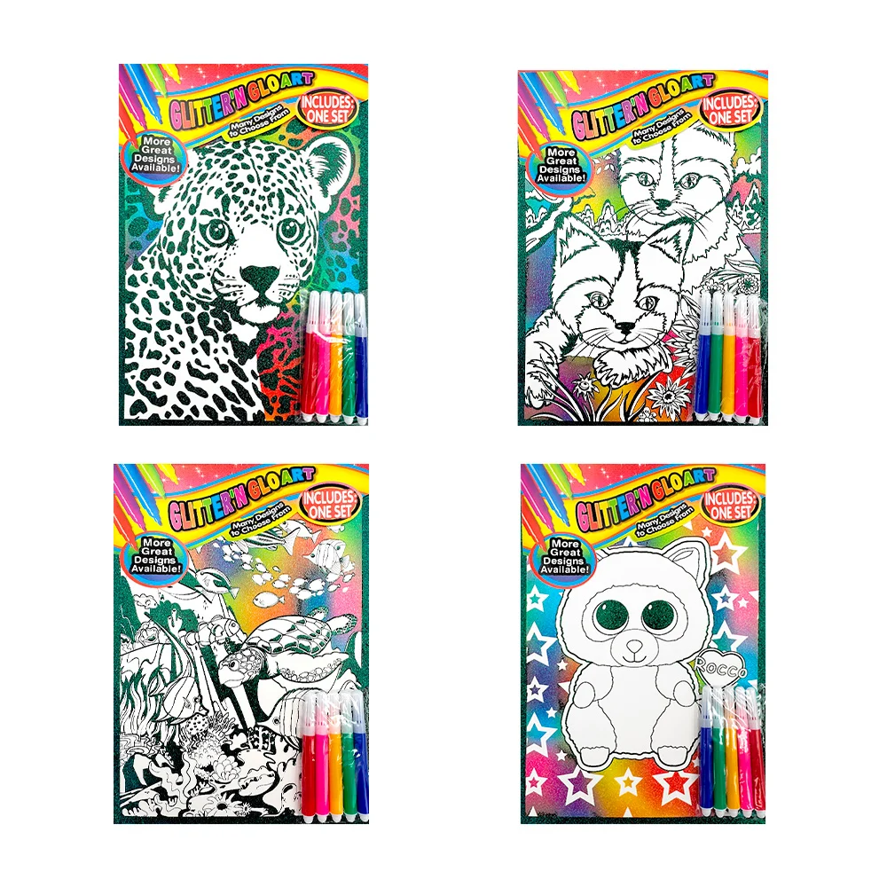 Set de arte con lienzo de cartón diseño colorido y efecto glitter par…