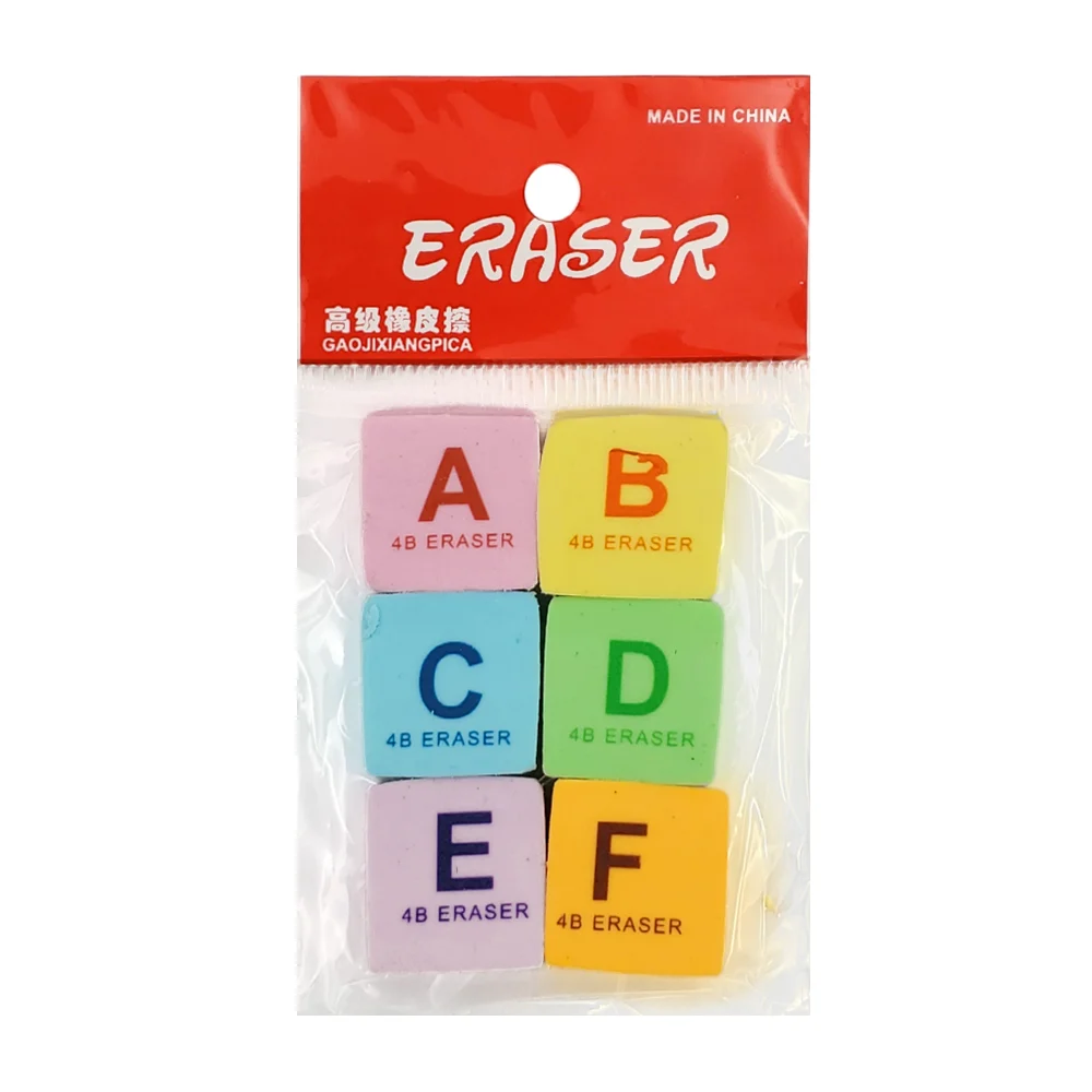 Paquete con 6 mini borradores con estampado de abecedario a-f, varied…