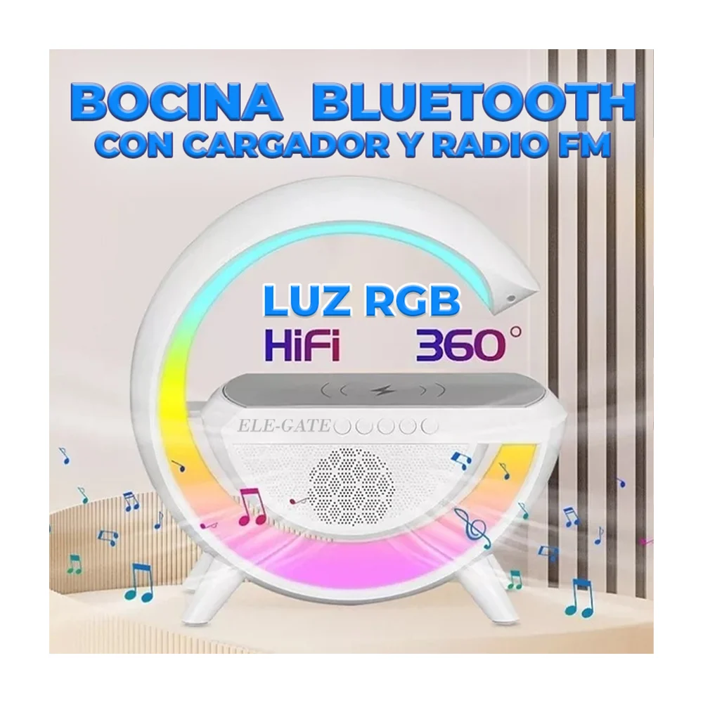 Bocina bluetooth en forma de g con radio fm, cargador inalámbrico y l…