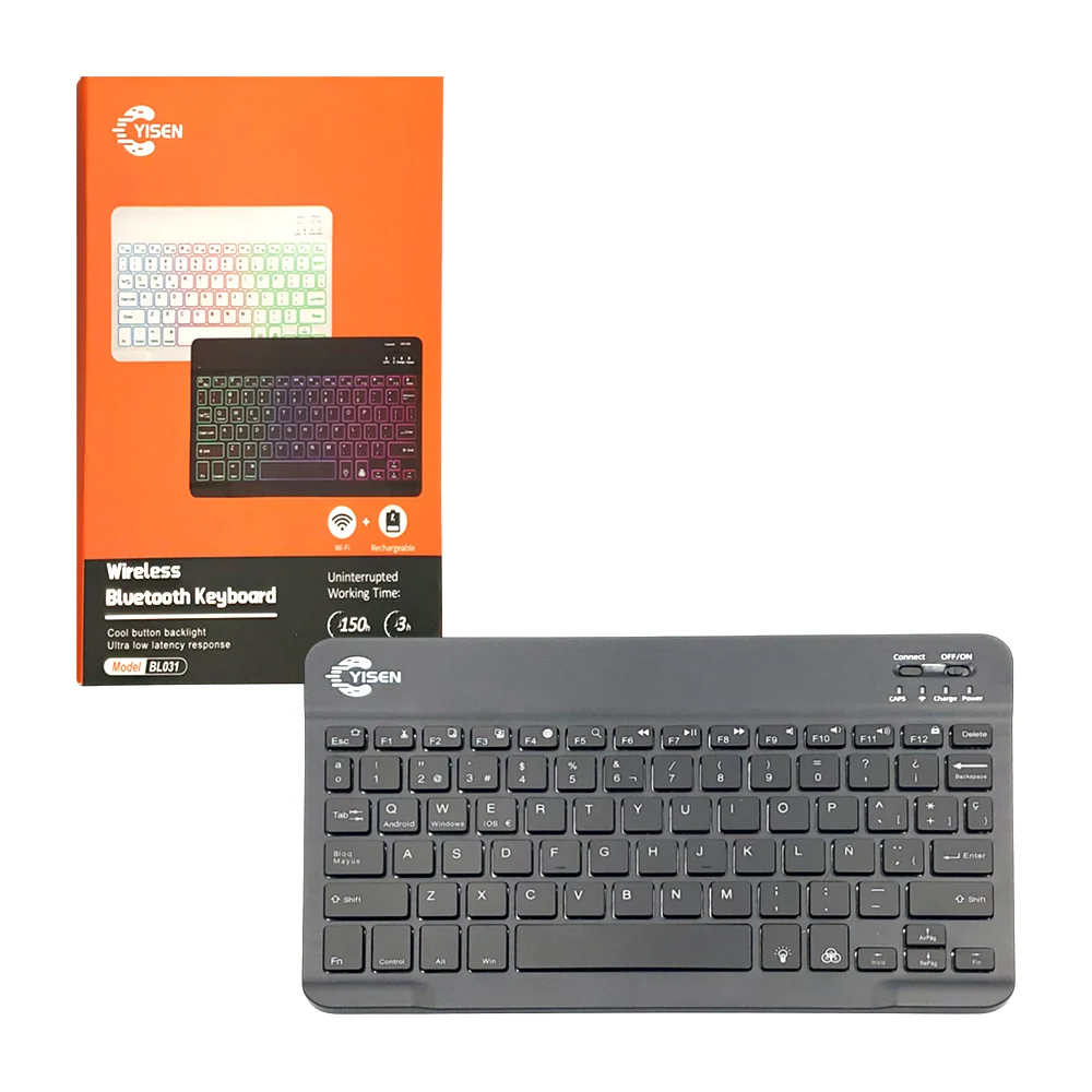 Teclado inalámbrico yisen con luces rgb compatible con android, ios y…