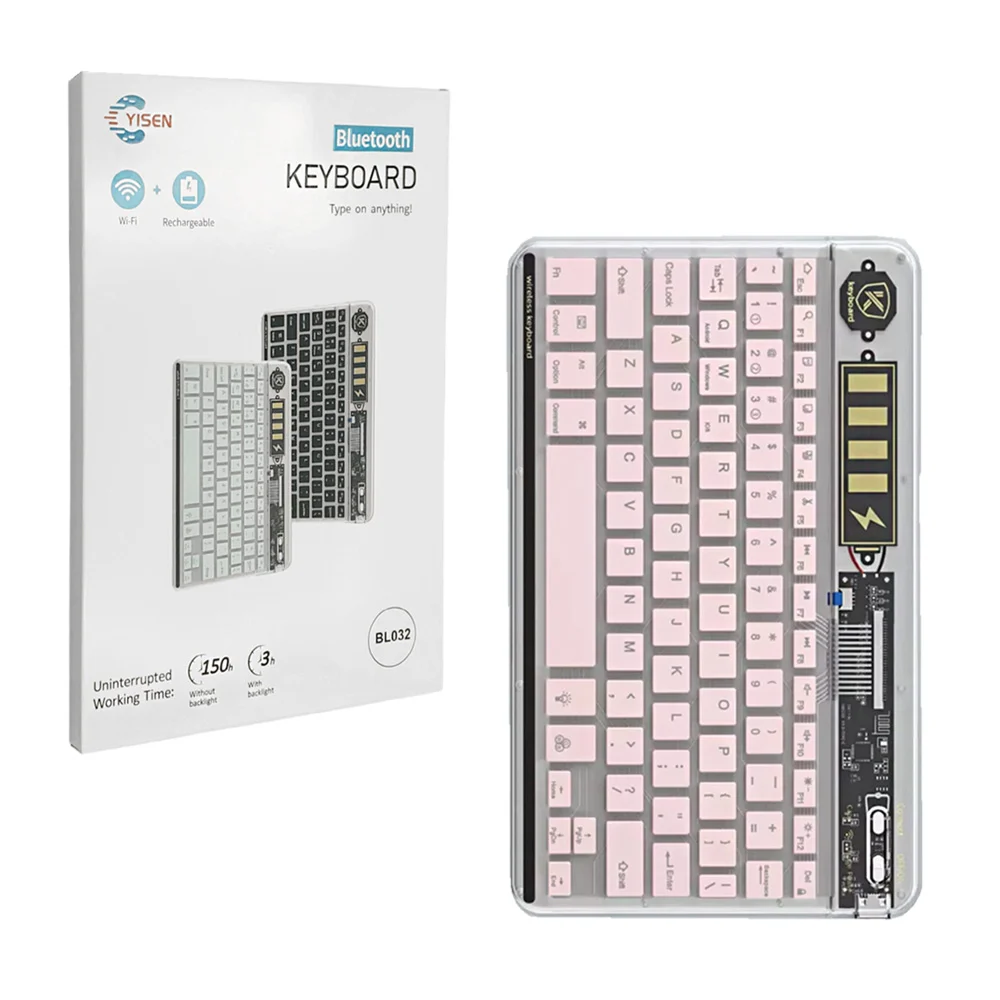 Teclado inalámbrico yisen con diseño transparente, recargable compati…