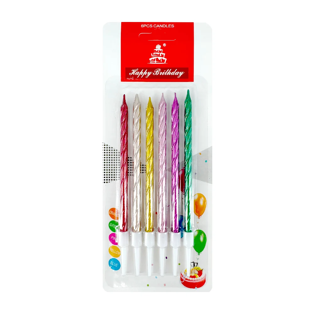 Blíster con 6 velas de cumpleaños delgadas con diseño de espiral y co…