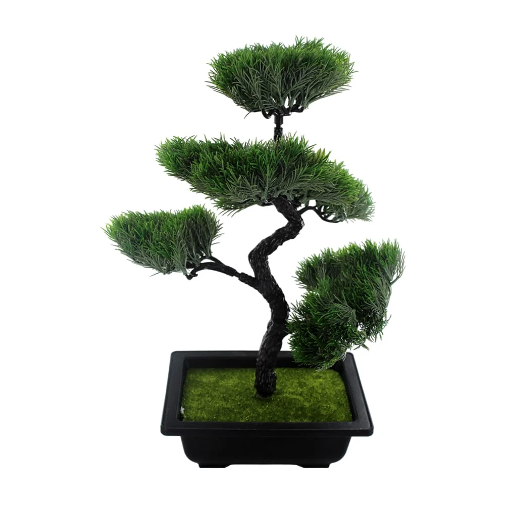 Maceta rectangular decorativa con pasto y árbol tipo bonsai artificia…
