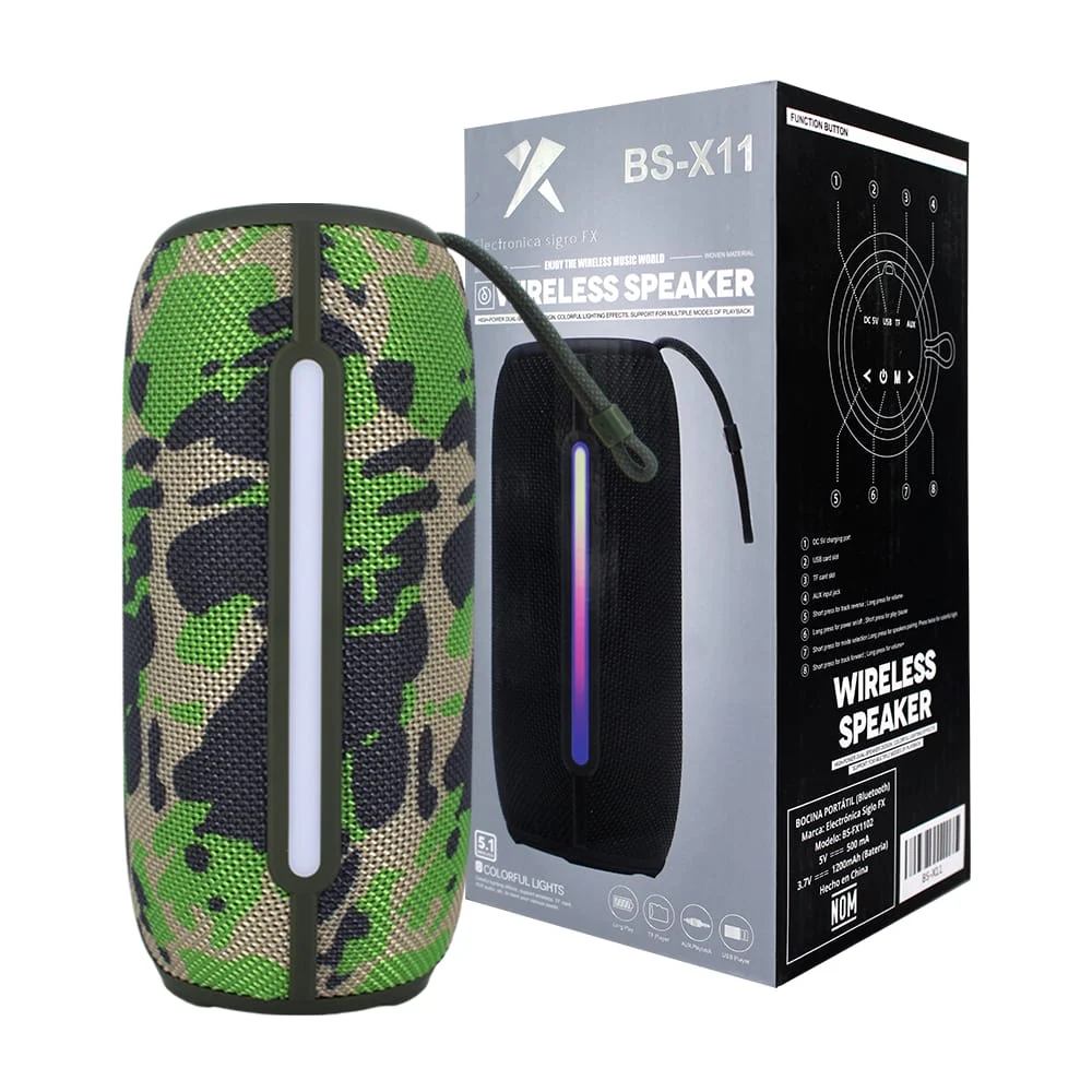 Bocina cilíndrica, bluetooth, con puerto USB - TF, luces RGB, pequeña…