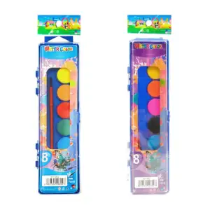 1pza Estuche transparente con 8 acuarelas pequeñas y pincel de plásti…