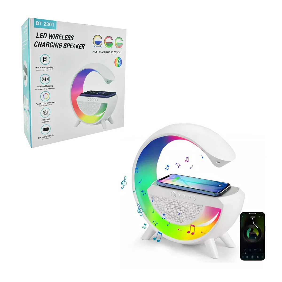 Lámpara bocina rgb con cargador inalámbrico para teléfono celular en …