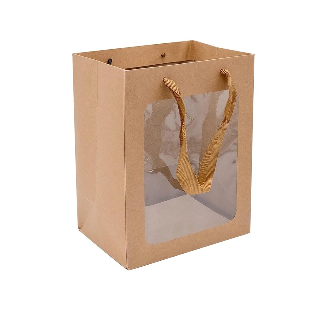 Bolsa para regalo grande de cartón lisa con ventana transparente y as…