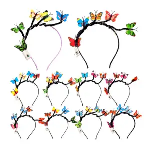 Diadema de plastico con mariposas y luz led, variedad de colores y di…