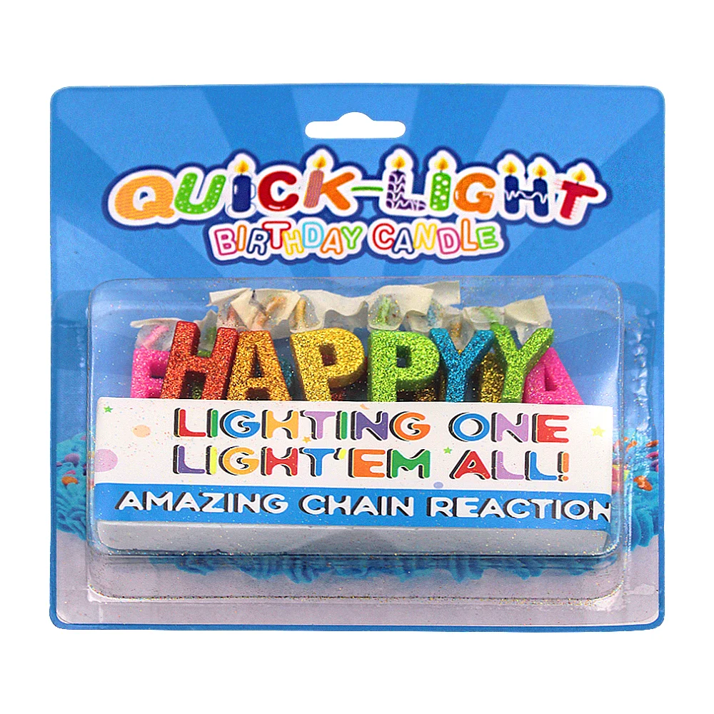 Blíster con 13 velas de colores en forma de letras y efecto de brilla…