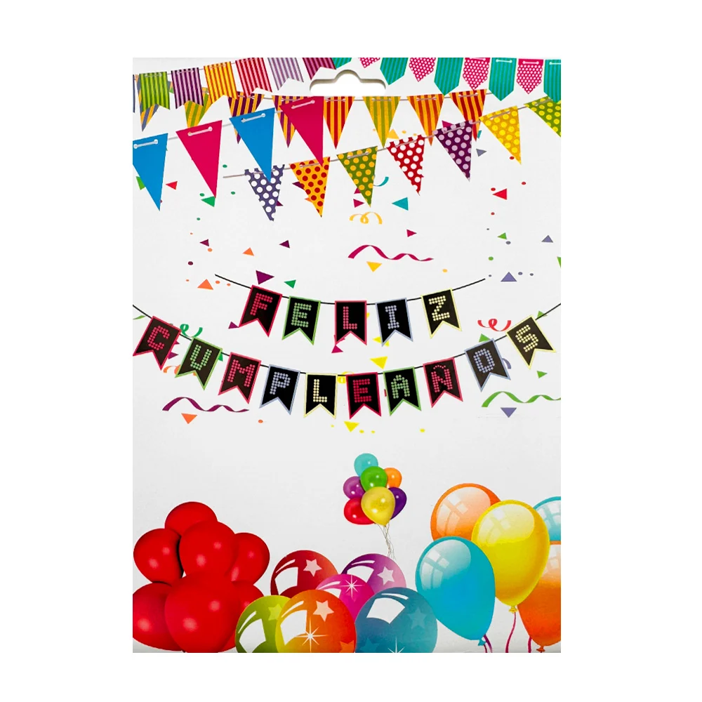 Banderín de 15 pzas con frase felíz cumpleaños, letras de puntos y ma…
