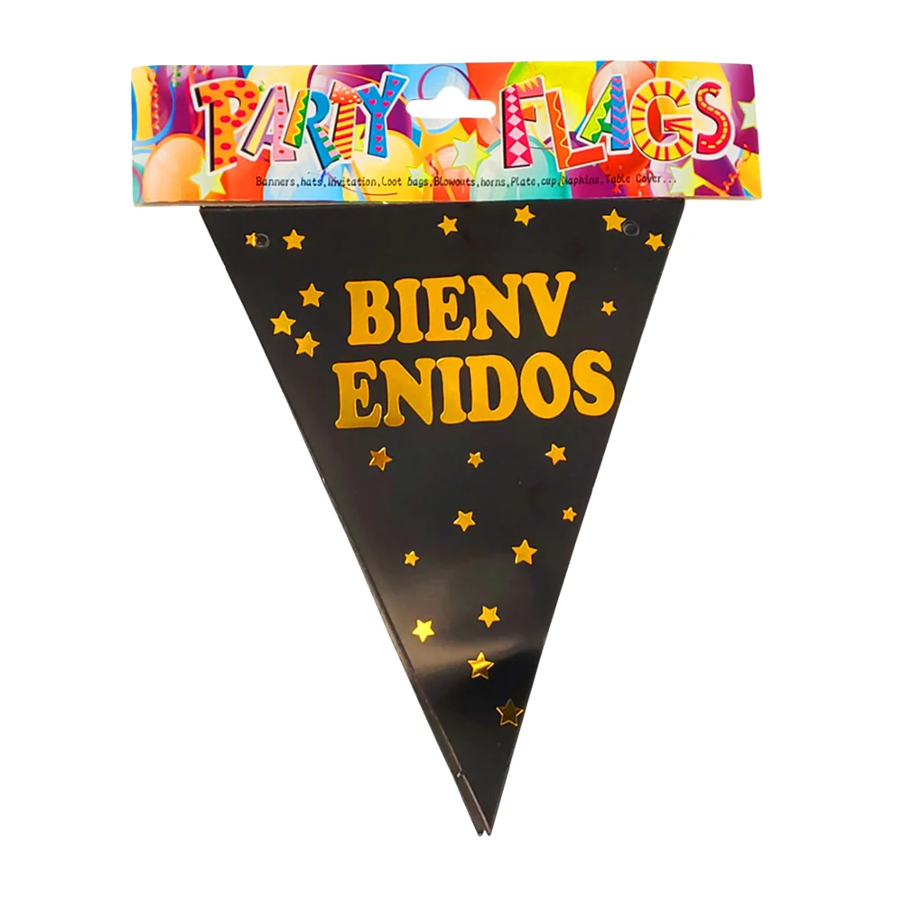 Banderín triangular decorativo con 10 pzas, leyenda bienvenidos y det…