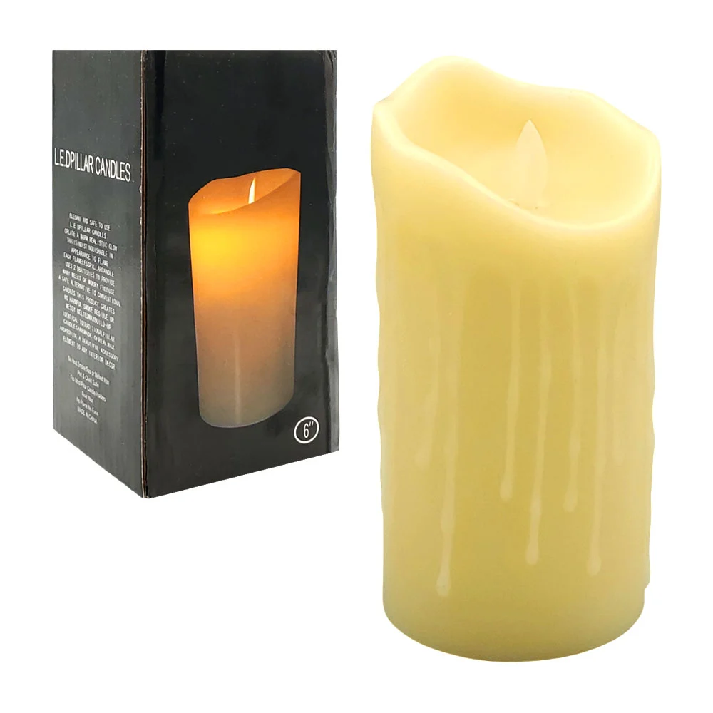 Lámpara tipo vela realista de 6 pulgadas con luz led cálida y cera / bt-915 / l.e.dpillar candles