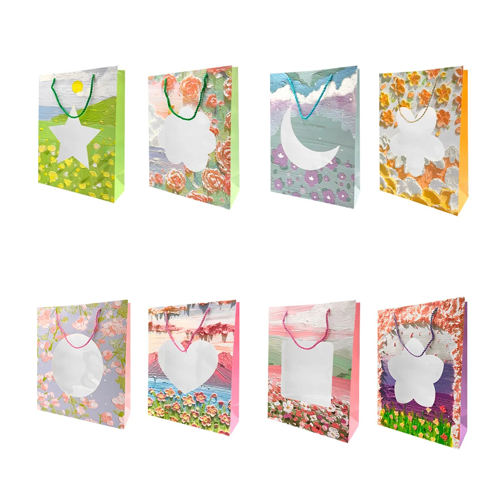 1pza Bolsa de regalo mediana con diseño de pintura floreado o paisaje…
