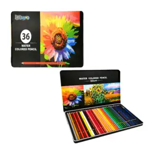 Estuche metálico con 36 lápices de acuarela, colores profesionales + …