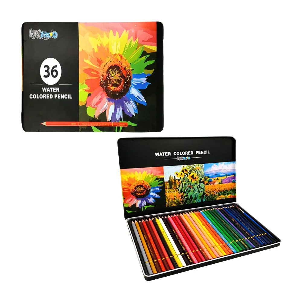 Estuche metálico con 36 lápices de acuarela, colores profesionales + …