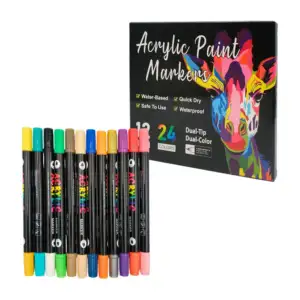 Paquete con 12 plumones acrílicos de colores con punta doble / acryli…