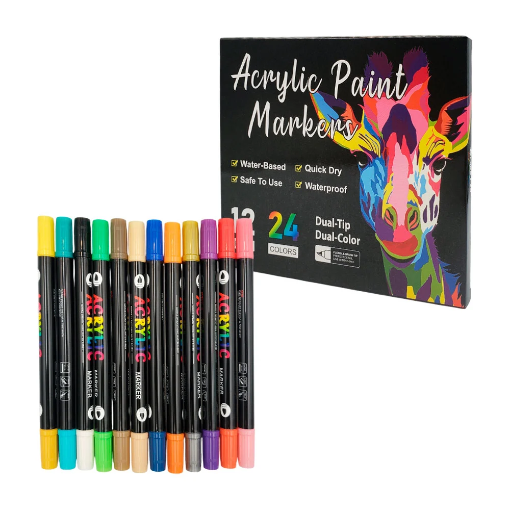 Paquete con 12 plumones acrílicos de colores con punta doble / acryli…