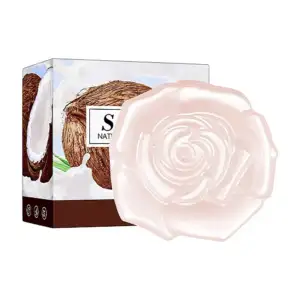 Jabón dérmico en forma de rosa con fragancia de coco y bolsita de mal…