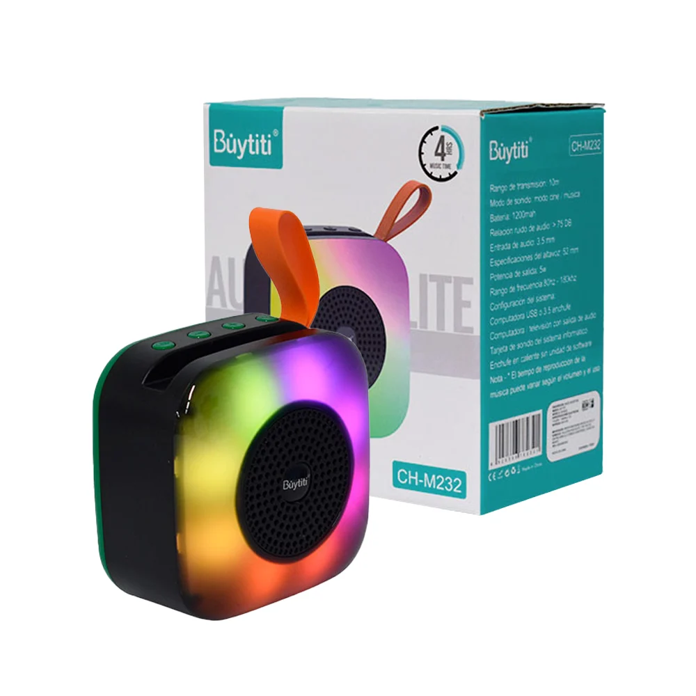 Bocina buytiti bluetooth cuadrada pequeña con luz rgb, ranura para so…