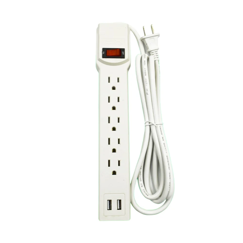 Barra multicontacto fx con 5 tomacorrientes + 2 puertos usb e interru…