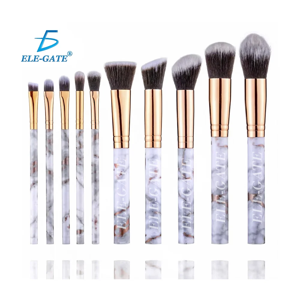 Set de 10 brochas con manjo tipo mármol y cerdas suaves para maquill…
